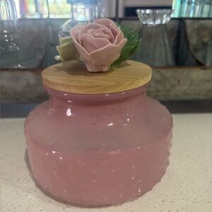 Pink Glass Jar with Rose Accent